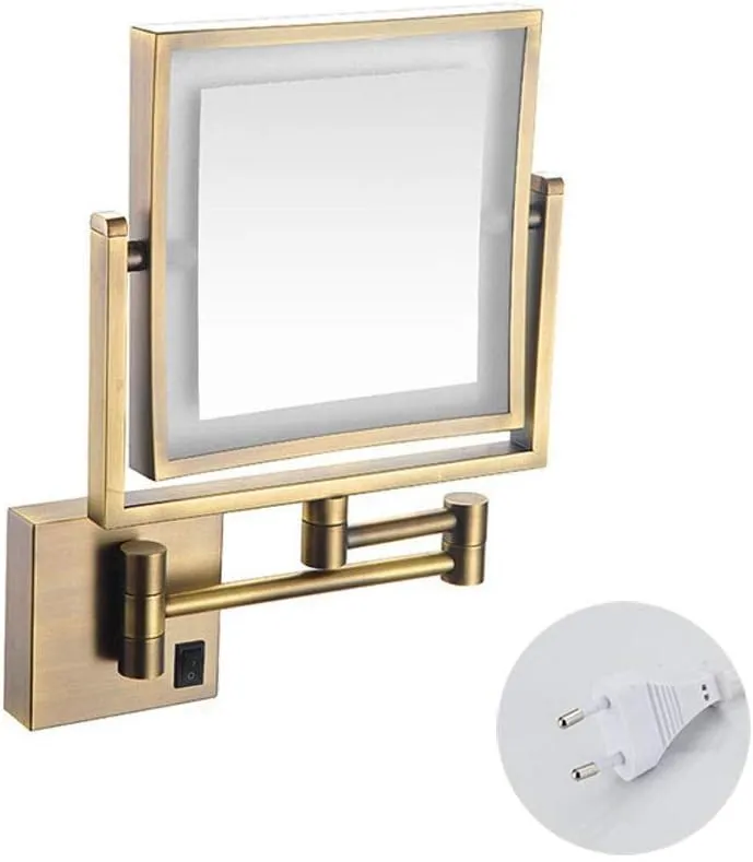 Vanity Mirror Magnifying LED Lighted Makeup Mirror 3X Magnification Two-Sided Square Retractable Chrome Finish with Drilling Or Without Drilling (Color : #3)