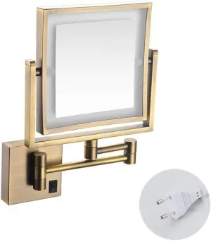 Vanity Mirror Magnifying LED Lighted Makeup Mirror 3X Magnification Two-Sided Square Retractable Chrome Finish with Drilling Or Without Drilling (Color : #3)