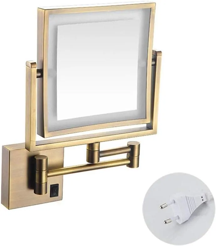 Vanity Mirror Magnifying LED Lighted Makeup Mirror 3X Magnification Two-Sided Square Retractable Chrome Finish with Drilling Or Without Drilling(Color : Exposed Plug) (#3)