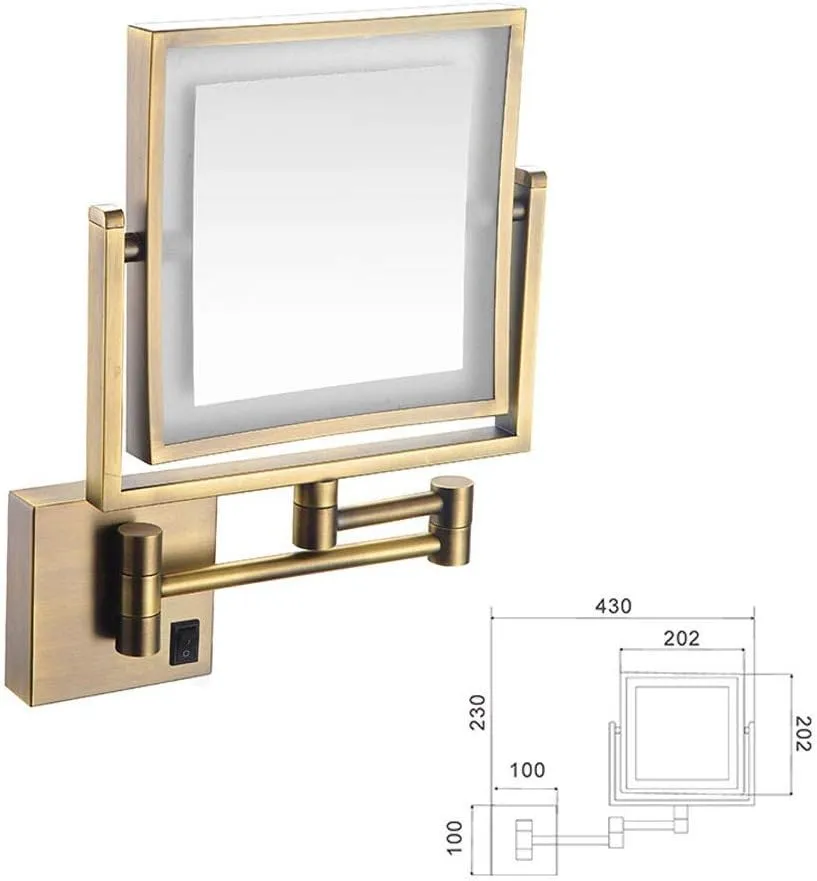 Vanity Mirror Magnifying LED Lighted Makeup Mirror 3X Magnification Two-Sided Square Retractable Chrome Finish with Drilling Or Without Drilling(Color : Exposed Plug) (#3)