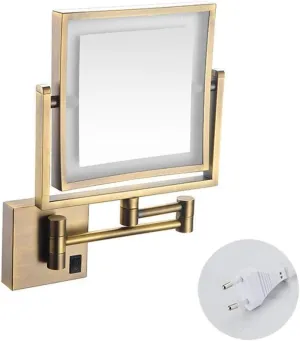 Vanity Mirror Magnifying LED Lighted Makeup Mirror 3X Magnification Two-Sided Square Retractable Chrome Finish with Drilling Or Without Drilling(Color : Exposed Plug) (#3)