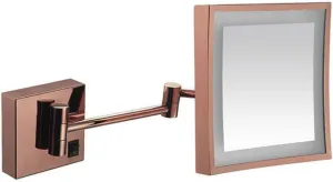 Vanity Mirror with Lights Wall Mount, Makeup Mirror Extendable Cosmetic Mirror Square Bathroom Mirror Shaving in Bedroom Hardwired Connection,Rose Gold