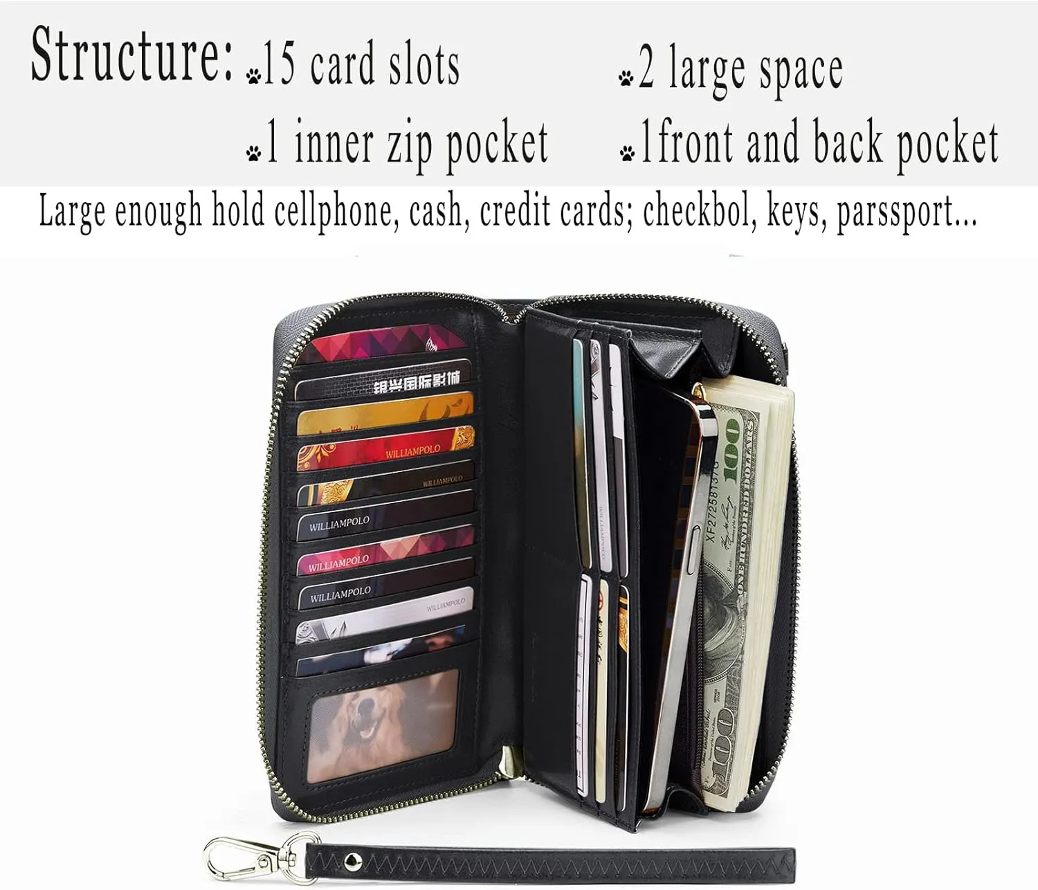 VANNANBA Wristlet Wallet for Women Large Genuine Leather Crossbody Clutch Wallet Purse Wrist Band and Shoulder Strap