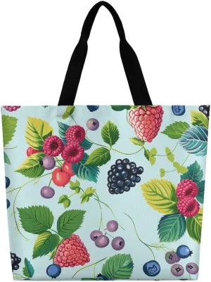Various Berry Paintings Tote Bag Large Women Casual Shoulder Bag Reusable Grocery Bag Fasion Handbag for Office Shopping Travel