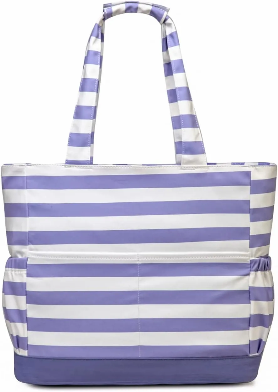 VASCHY Beach Bag for Women, Large Waterproof Sandproof Fold-able Packable Pool Tote Bag w Zipper/Pockets