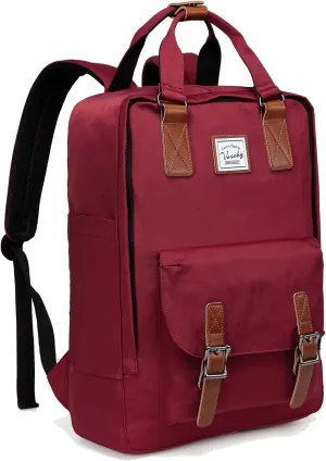 VASCHY School Backpack for Men and Women, Unisex Vintage Water Resistant Casual Daypack Rucksack Bookbag for College Fits 15inch Laptop Backpack Burgundy