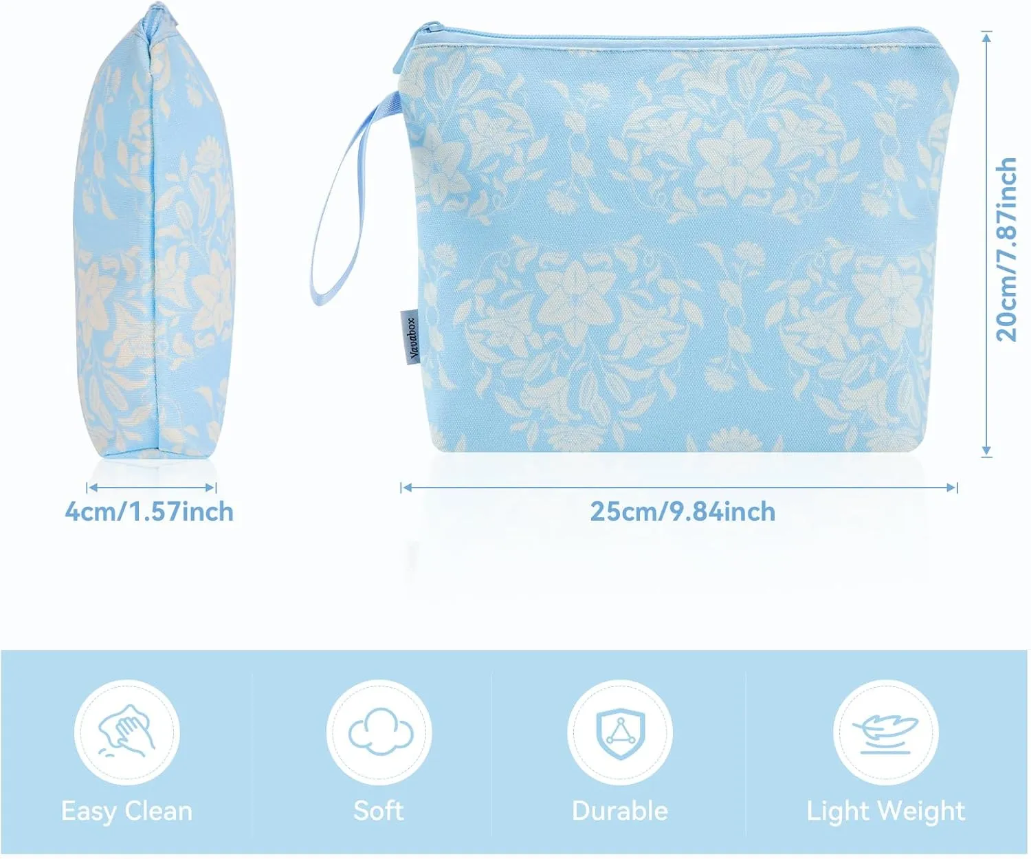 Vavabox Personalized Makeup Bag, Birthday Gifts for Women Girl Cosmetic Bag, Travel Makeup Pouch (Blue Lily)