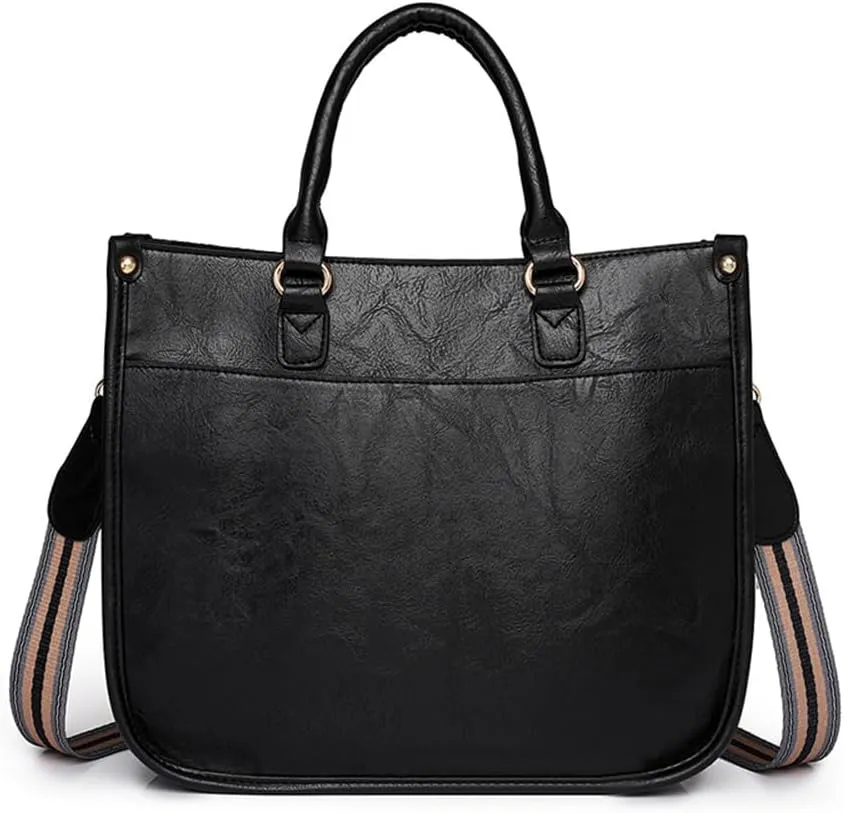 Vegan Leather Crossbody Tote Bag with Guitar Strap Women Vintage Hobo Handbag Large Capacity Work Shoulder Tote Bag