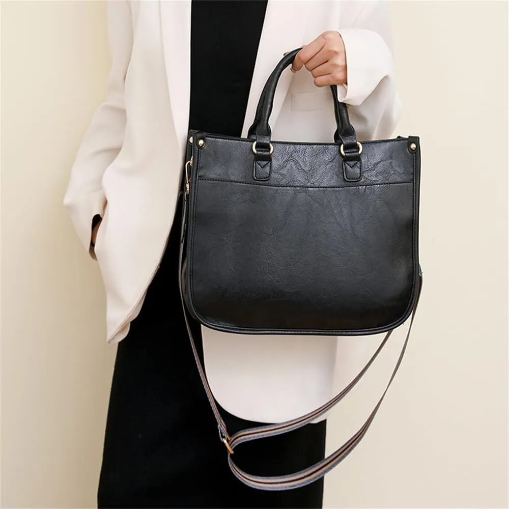 Vegan Leather Crossbody Tote Bag with Guitar Strap Women Vintage Hobo Handbag Large Capacity Work Shoulder Tote Bag