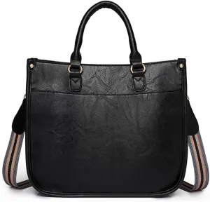 Vegan Leather Crossbody Tote Bag with Guitar Strap Women Vintage Hobo Handbag Large Capacity Work Shoulder Tote Bag