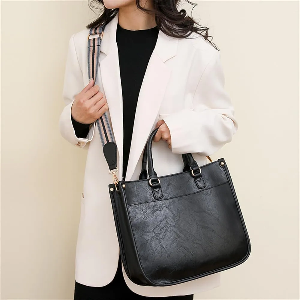 Vegan Leather Crossbody Tote Bag with Guitar Strap Women Vintage Hobo Handbag Large Capacity Work Shoulder Tote Bag