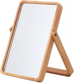 VICASKY 1Pc Wooden Frame Desktop Makeup Mirror High Definition Cosmetic Mirror with Angle for Women for Bedroom and Bathroom Use