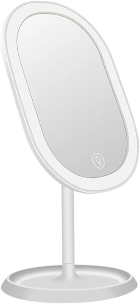 VICASKY Adjustable Led Makeup Mirror for Desktop Touch Sensor Compact Folding Vanity Mirror Handy Storage Tray for Bathroom Bedroom and Travel White