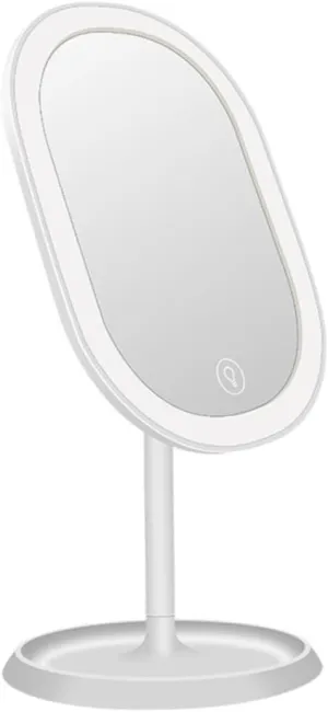 VICASKY Adjustable Led Makeup Mirror for Desktop Touch Sensor Compact Folding Vanity Mirror Handy Storage Tray for Bathroom Bedroom and Travel White