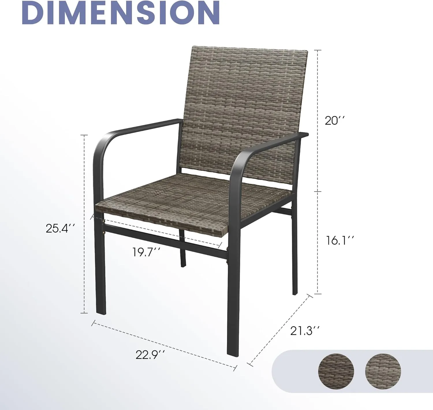 VICLLAX Patio Dining Chairs Set of 2, Outdoor Wicker Chairs with All-Weather Metal Frame Lightweight Chairs Fit for Front Porch Deck Yard, Grey Rattan