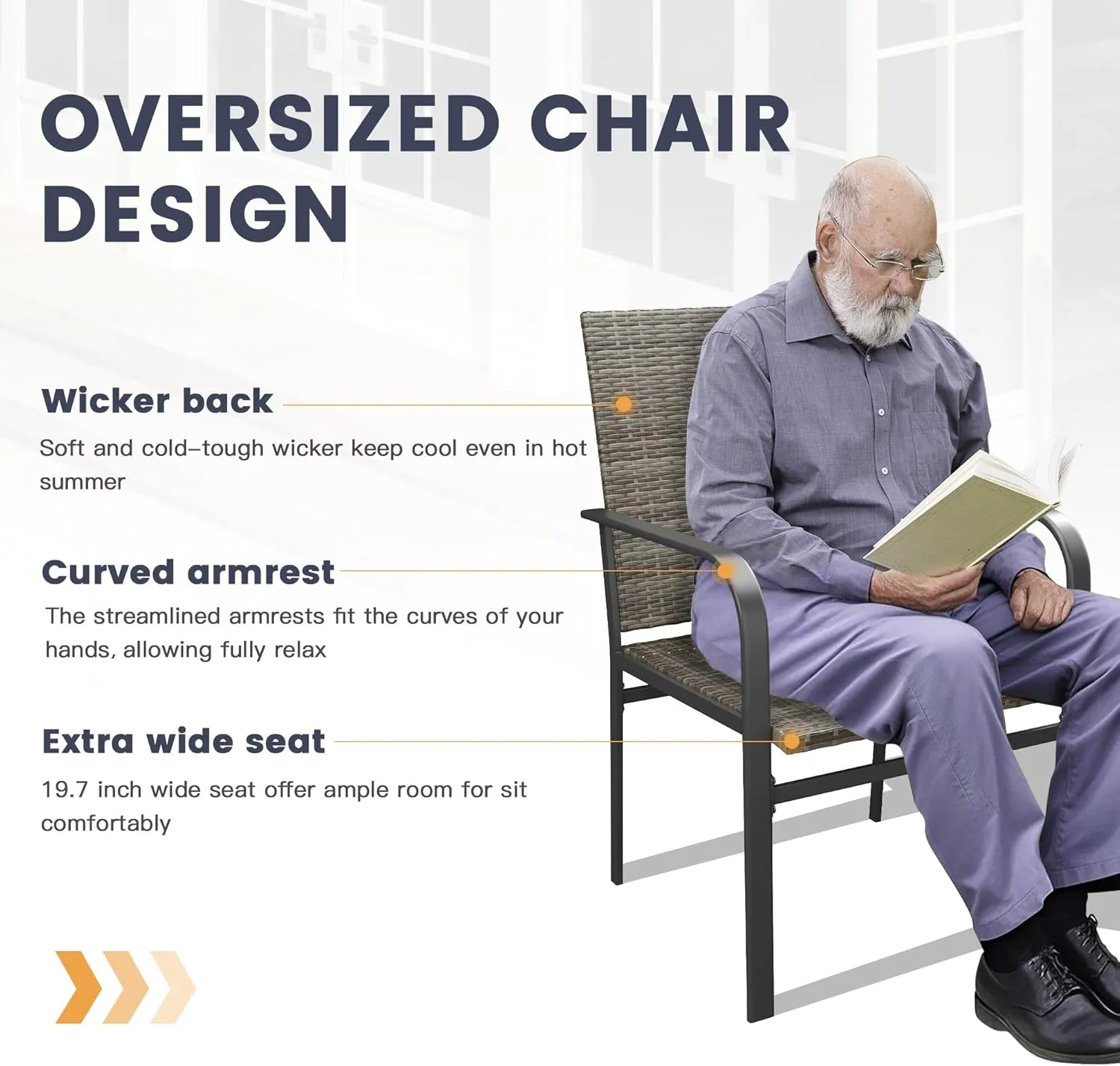 VICLLAX Patio Dining Chairs Set of 2, Outdoor Wicker Chairs with All-Weather Metal Frame Lightweight Chairs Fit for Front Porch Deck Yard, Grey Rattan