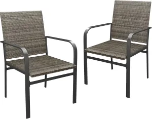 VICLLAX Patio Dining Chairs Set of 2, Outdoor Wicker Chairs with All-Weather Metal Frame Lightweight Chairs Fit for Front Porch Deck Yard, Grey Rattan
