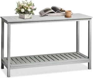 VINGLI 49in Solid Wood Outdoor Console Table, 2-Shelf Wooden Outdoor Accent Plant Table Multifunctional Buffet Bar Storage Organizer for Indoor Patio Porch and Entryway (Gray)