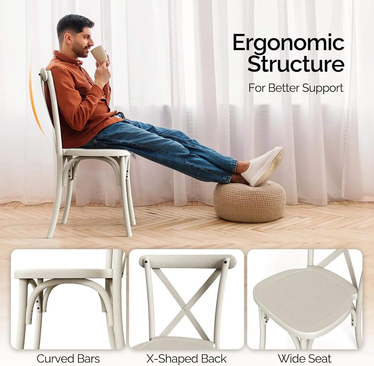 VINGLI Plastic Outdoor Dining Chairs Set of 6, Stackable Patio Cream White Dining Chairs with X Back, Waterproof Kitchen & Dining Room Chairs for Indoor-Outdoor, Capacity 400 lbs
