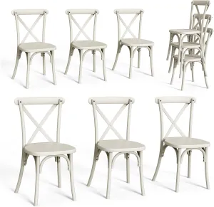 VINGLI Plastic Outdoor Dining Chairs Set of 6, Stackable Patio Cream White Dining Chairs with X Back, Waterproof Kitchen & Dining Room Chairs for Indoor-Outdoor, Capacity 400 lbs