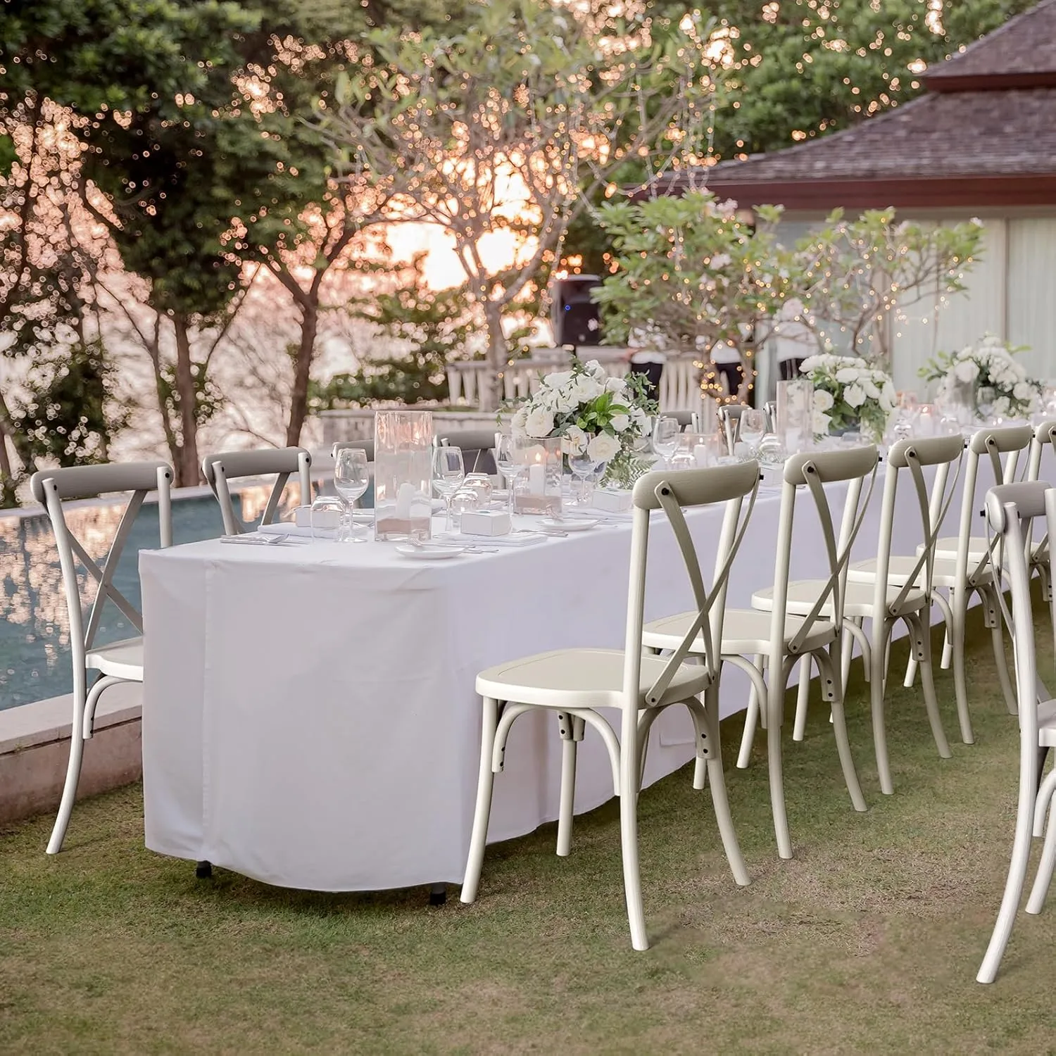 VINGLI Plastic Outdoor Dining Chairs Set of 6, Stackable Patio Cream White Dining Chairs with X Back, Waterproof Kitchen & Dining Room Chairs for Indoor-Outdoor, Capacity 400 lbs
