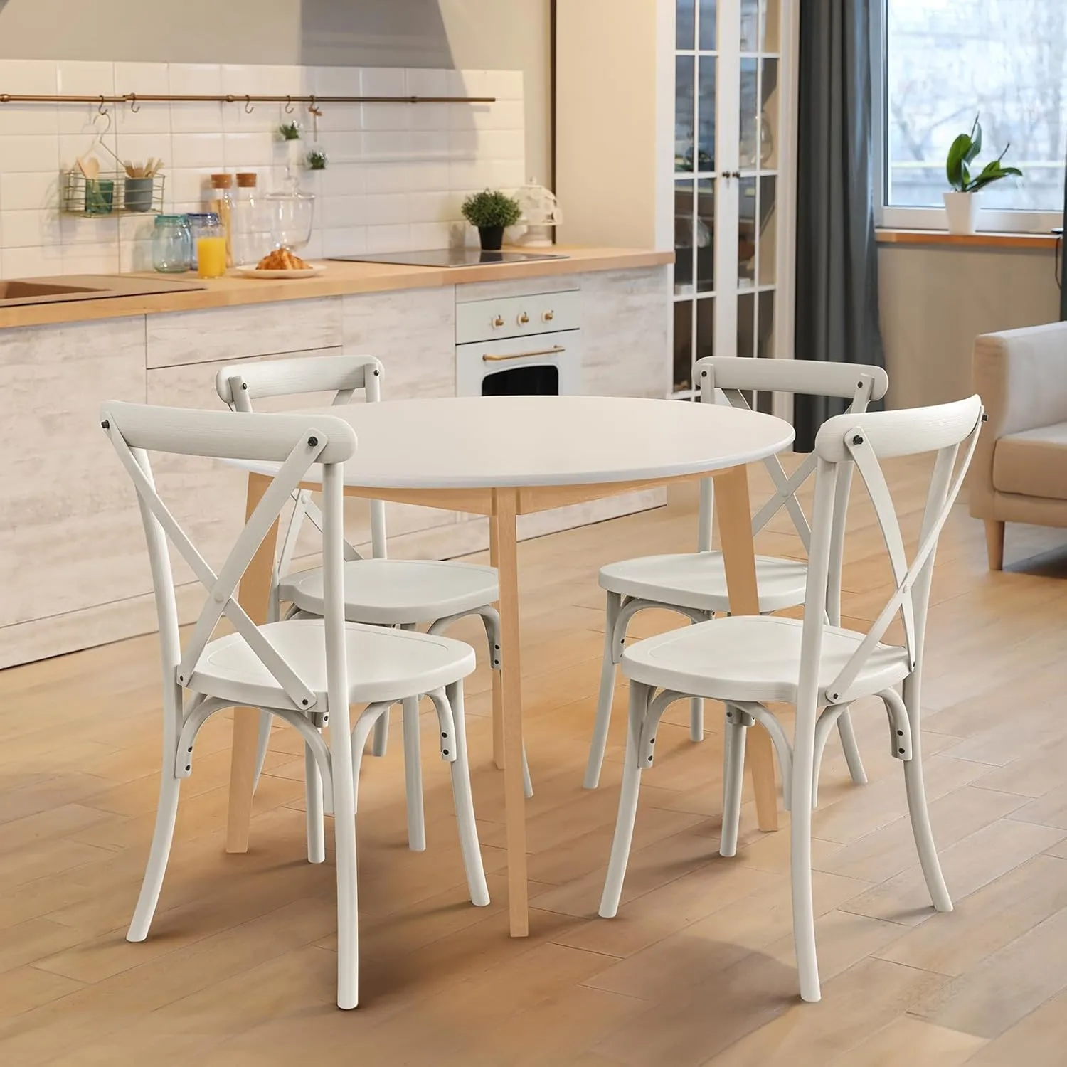 VINGLI Plastic Outdoor Dining Chairs Set of 6, Stackable Patio Cream White Dining Chairs with X Back, Waterproof Kitchen & Dining Room Chairs for Indoor-Outdoor, Capacity 400 lbs