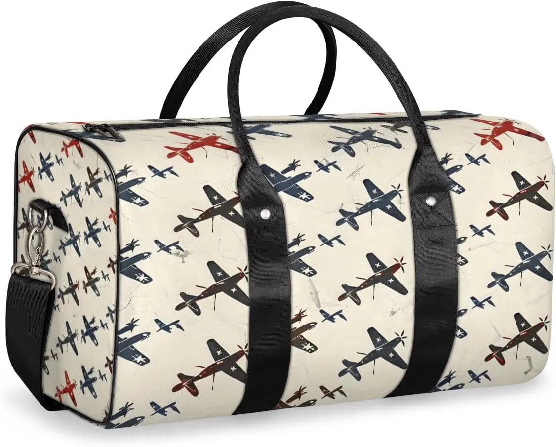 Vintage Aircraft Travel Duffle Bag for Women Men Gym Duffel Foldable Bag Waterproof Weekender Aircraft Duffle Tote