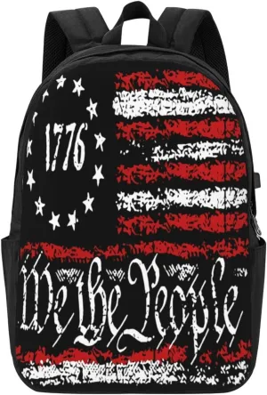 Vintage America Flag Backpack 17 Inch Laptop Backpacks Outdoor Travel Rucksack Work Business Daypack with USB Port Carry On Bag for Cycling Hiking