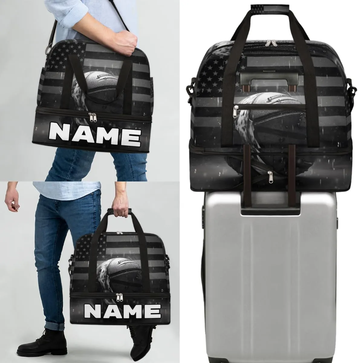 Vintage Basketball Custom Foldable Duffle Bag with Shoes Compartment Personalized Large Capacity Waterproof Travel Weekender Bag Overnight Bag for Sports Gym