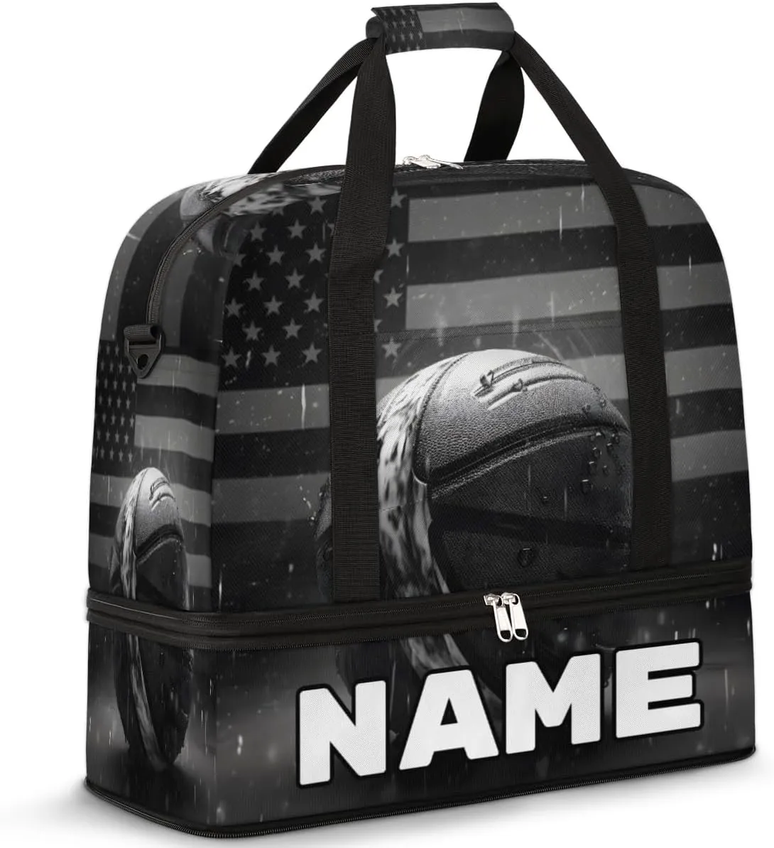 Vintage Basketball Custom Foldable Duffle Bag with Shoes Compartment Personalized Large Capacity Waterproof Travel Weekender Bag Overnight Bag for Sports Gym