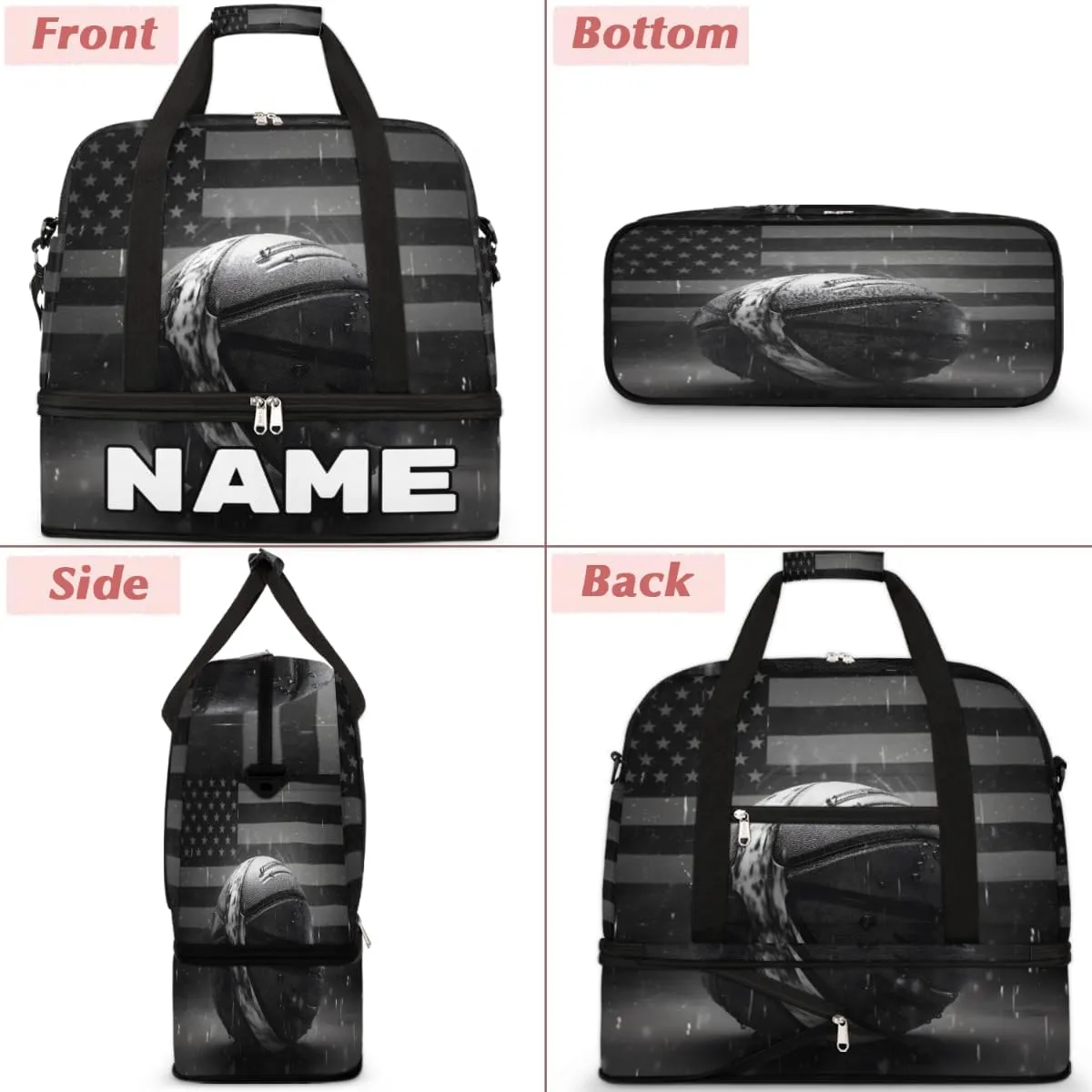 Vintage Basketball Custom Foldable Duffle Bag with Shoes Compartment Personalized Large Capacity Waterproof Travel Weekender Bag Overnight Bag for Sports Gym
