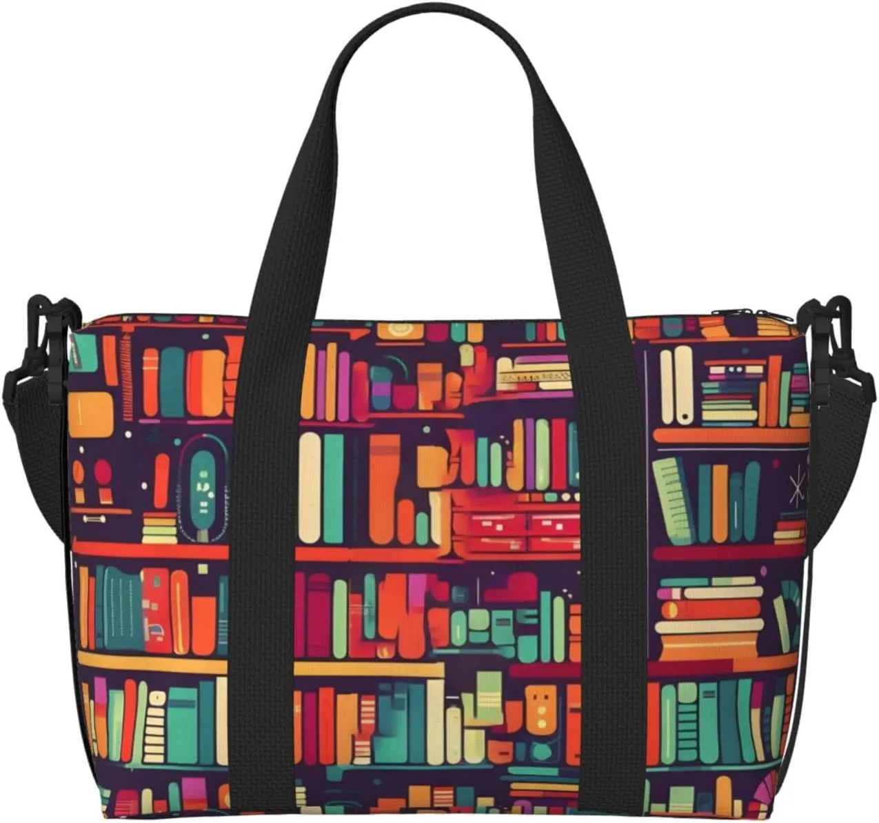 Vintage Bookshelf Travel Bag, Educational Weekender Overnight Bag, Shoulder Travel Duffel Bag Carry On Gym Bag for Women Men