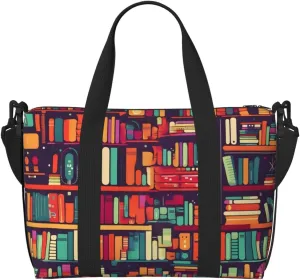 Vintage Bookshelf Travel Bag, Educational Weekender Overnight Bag, Shoulder Travel Duffel Bag Carry On Gym Bag for Women Men