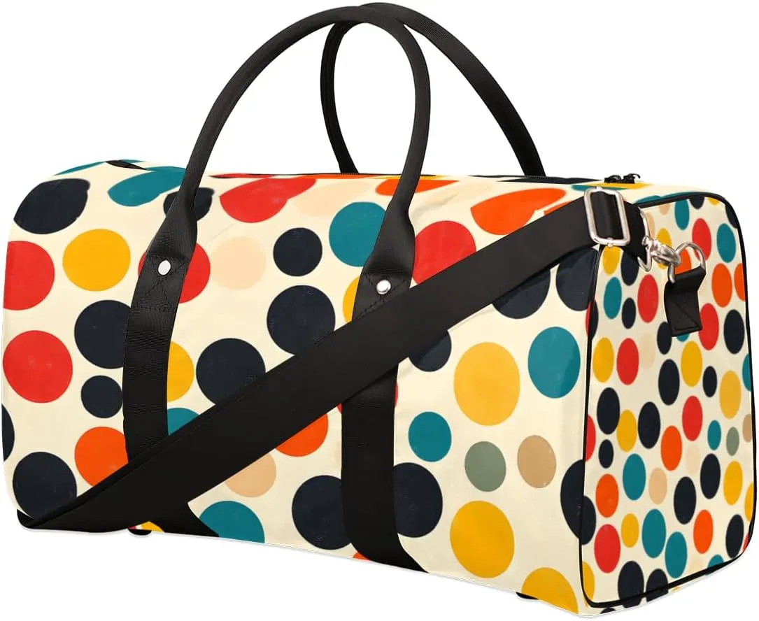 Vintage Polka Dots Travel Duffle Bag for Women Men Gym Duffel Foldable Bag Waterproof Weekender Polka Dot Duffle Tote