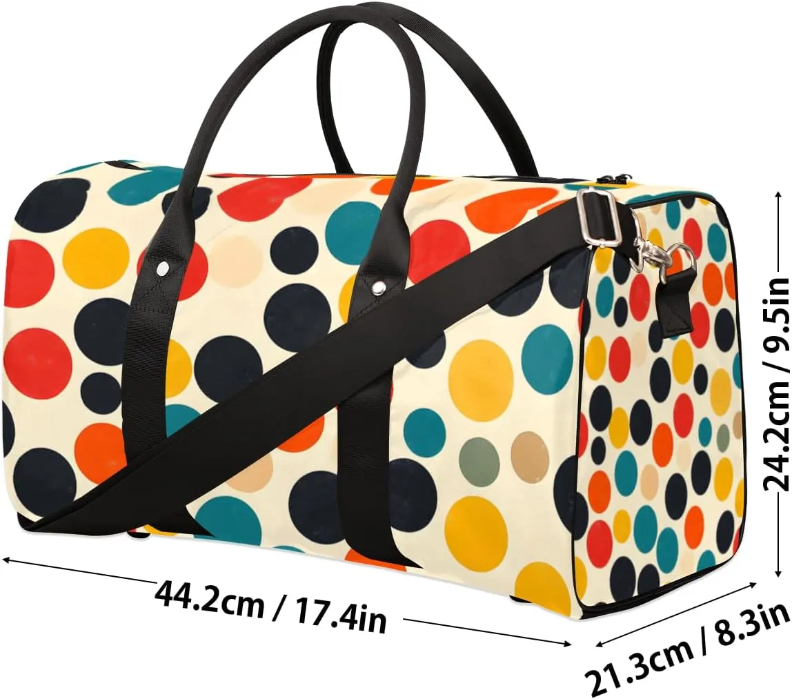 Vintage Polka Dots Travel Duffle Bag for Women Men Gym Duffel Foldable Bag Waterproof Weekender Polka Dot Duffle Tote
