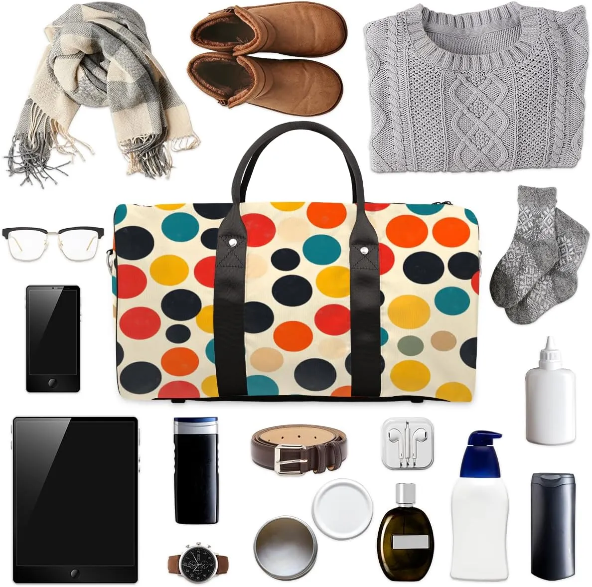 Vintage Polka Dots Travel Duffle Bag for Women Men Gym Duffel Foldable Bag Waterproof Weekender Polka Dot Duffle Tote