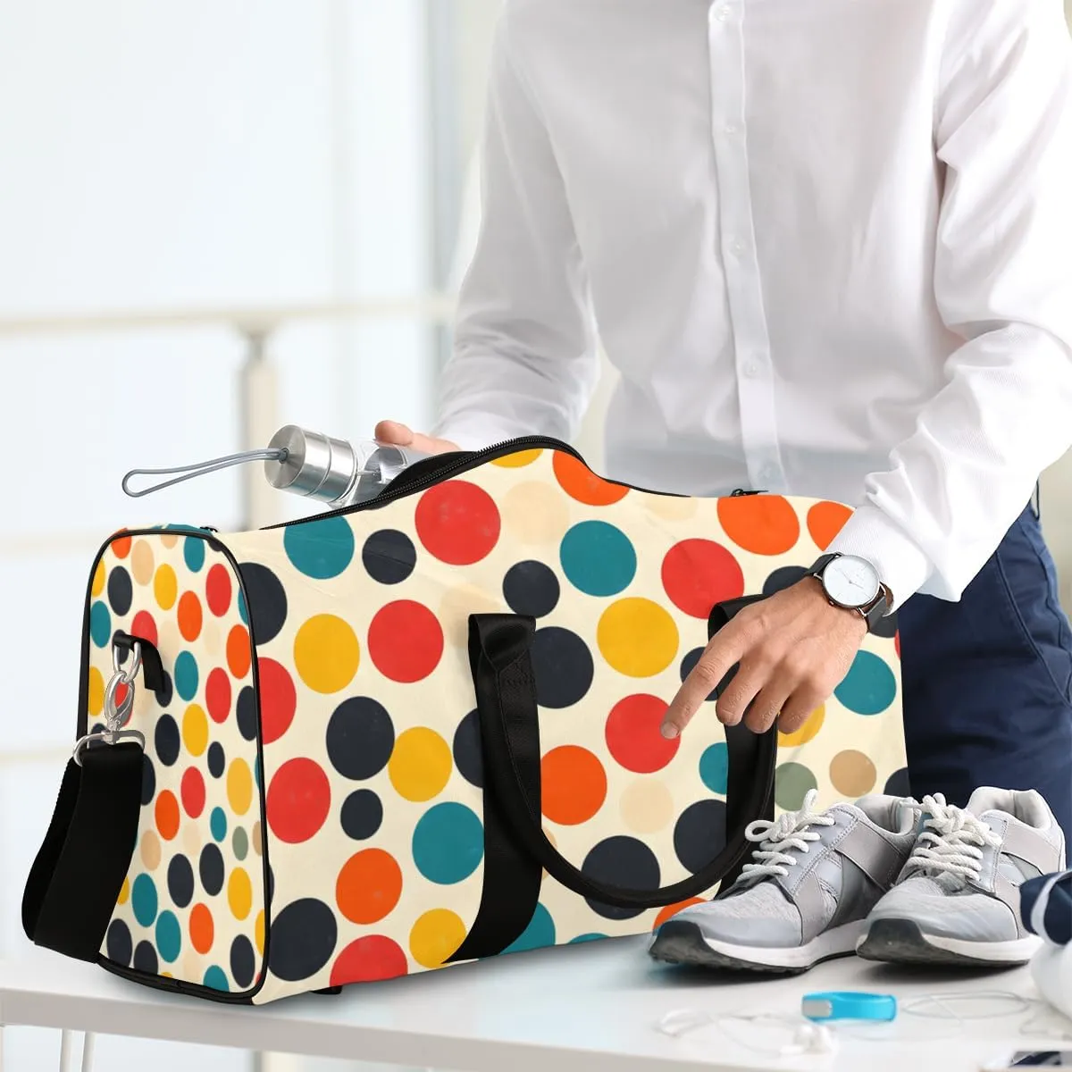 Vintage Polka Dots Travel Duffle Bag for Women Men Gym Duffel Foldable Bag Waterproof Weekender Polka Dot Duffle Tote