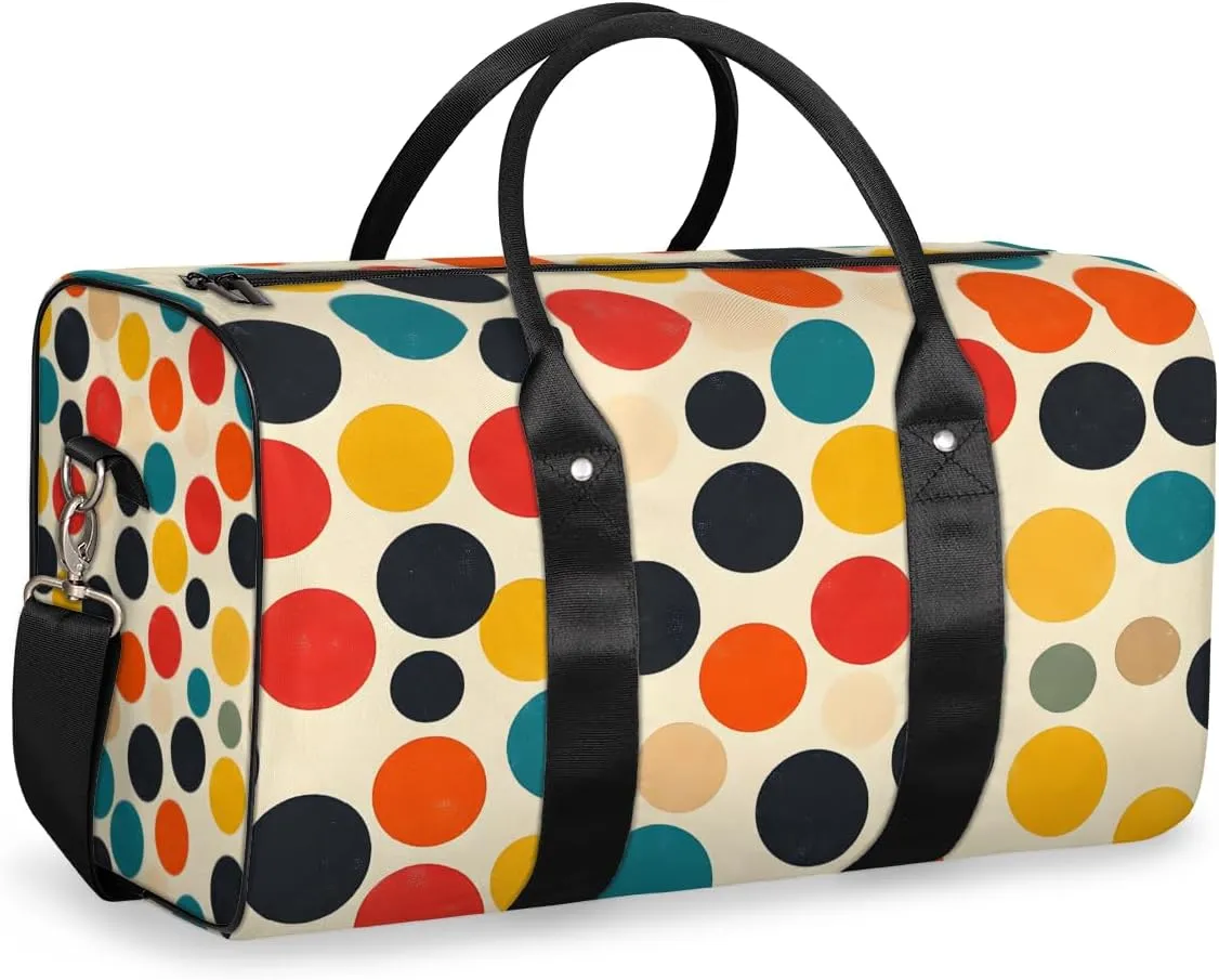 Vintage Polka Dots Travel Duffle Bag for Women Men Gym Duffel Foldable Bag Waterproof Weekender Polka Dot Duffle Tote