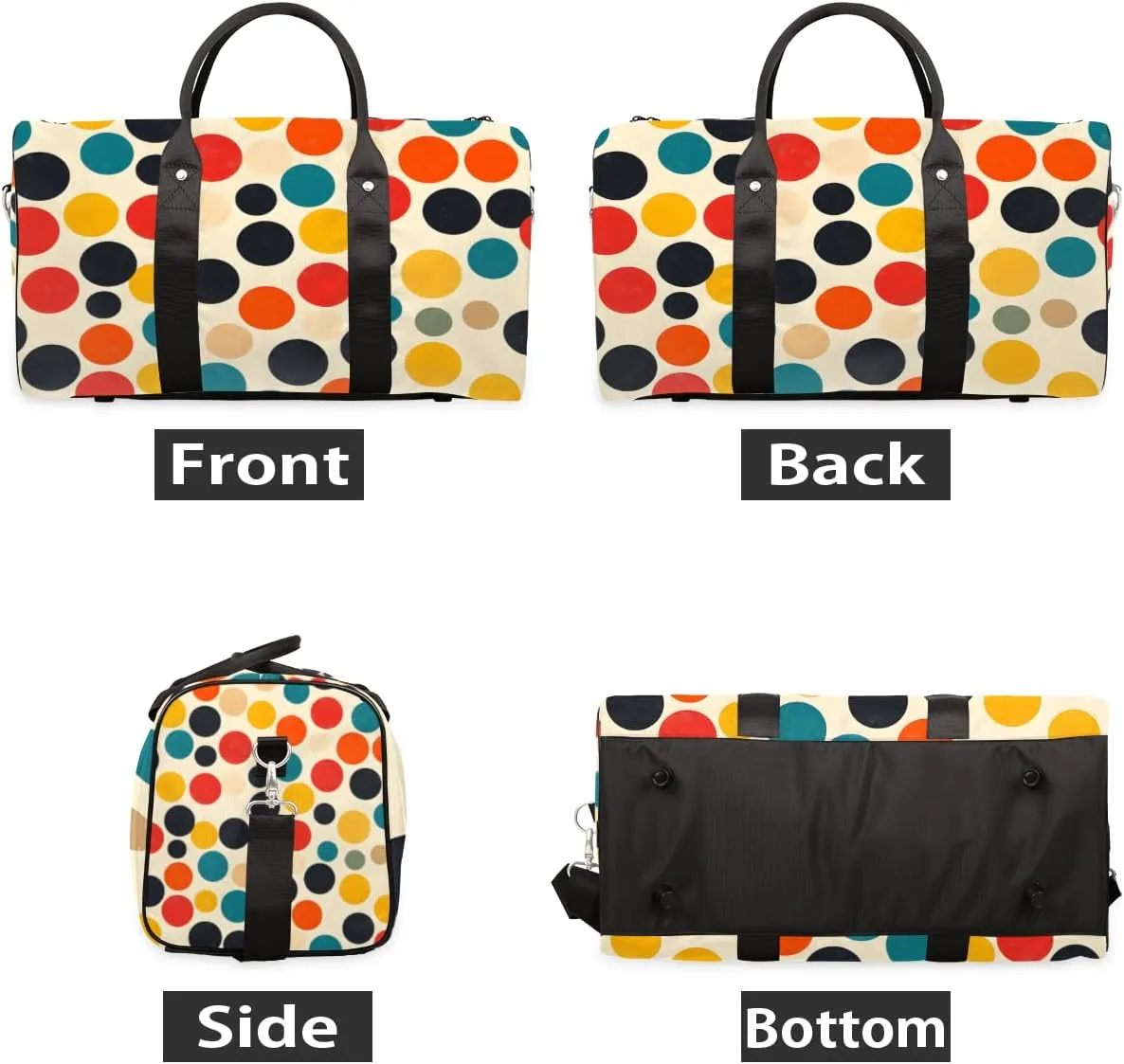 Vintage Polka Dots Travel Duffle Bag for Women Men Gym Duffel Foldable Bag Waterproof Weekender Polka Dot Duffle Tote