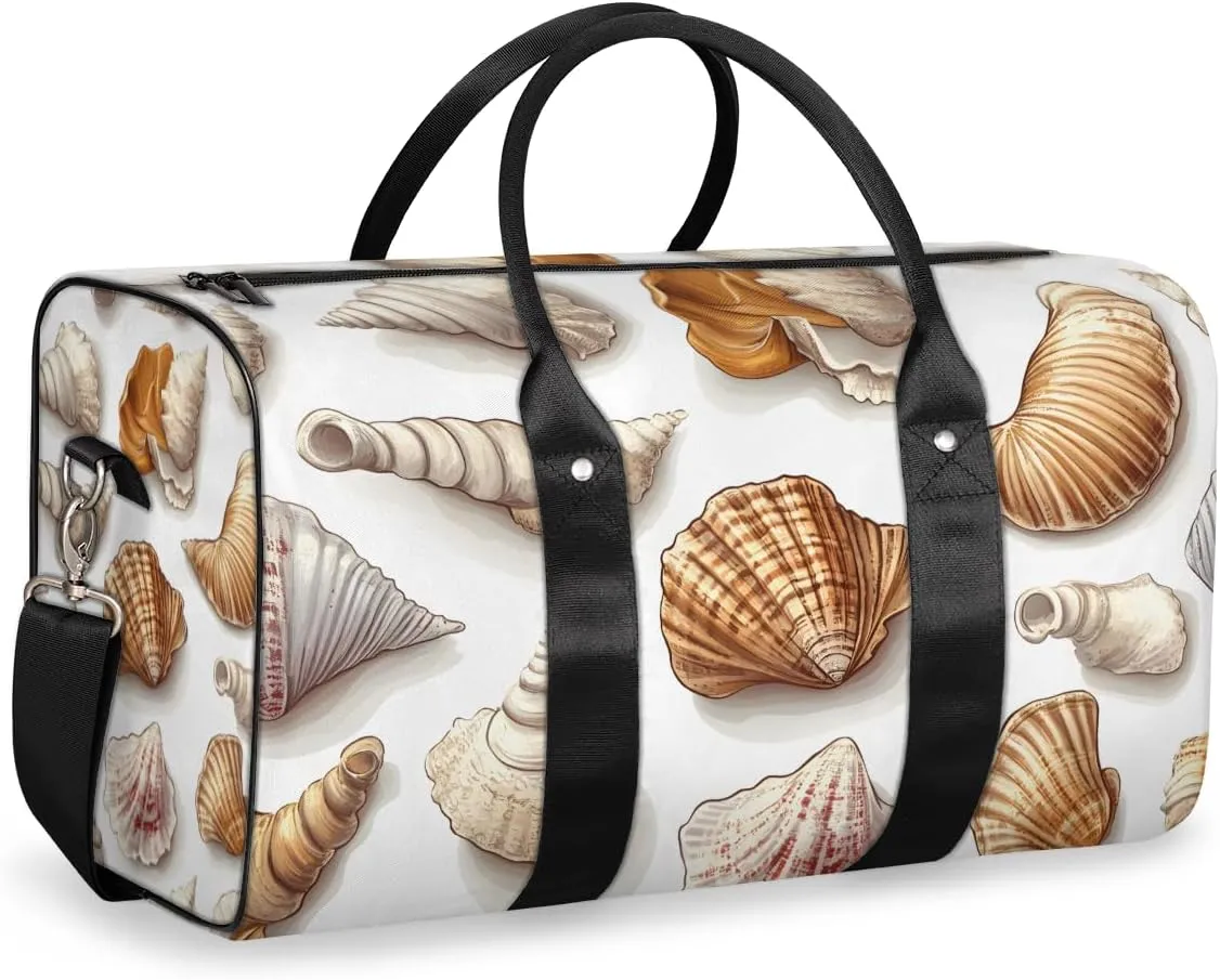 Vintage Shells Travel Duffle Bag for Women Men Gym Duffel Foldable Bag Waterproof Weekender Costal Themed Duffle Tote