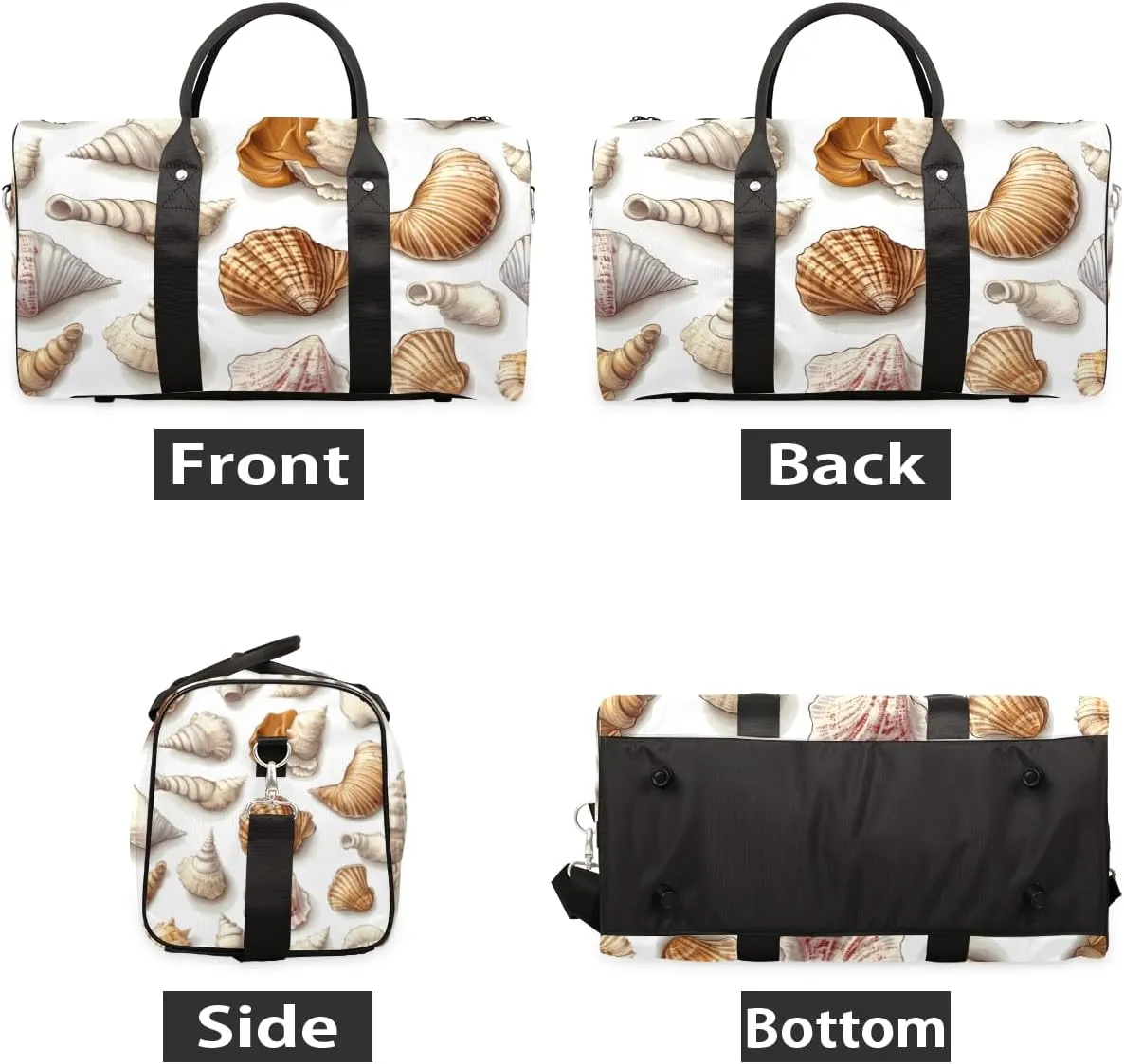 Vintage Shells Travel Duffle Bag for Women Men Gym Duffel Foldable Bag Waterproof Weekender Costal Themed Duffle Tote