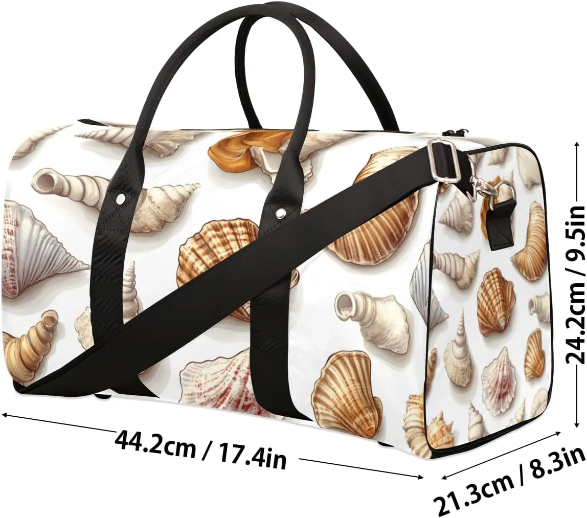 Vintage Shells Travel Duffle Bag for Women Men Gym Duffel Foldable Bag Waterproof Weekender Costal Themed Duffle Tote