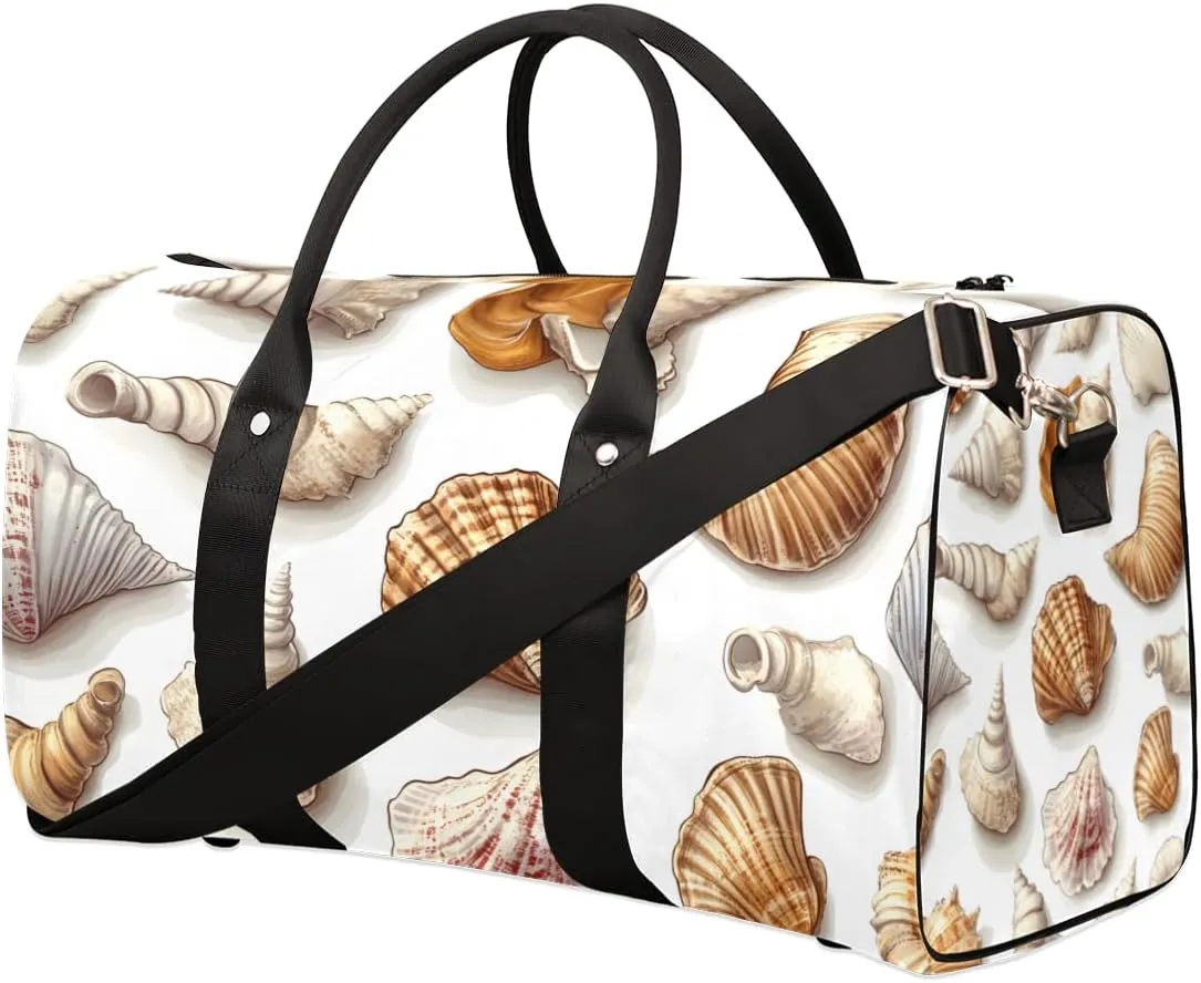 Vintage Shells Travel Duffle Bag for Women Men Gym Duffel Foldable Bag Waterproof Weekender Costal Themed Duffle Tote