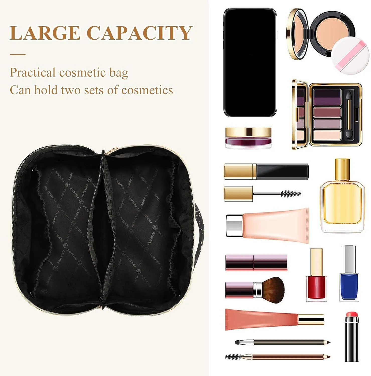 Vintage Zodiac Gothic Travel Makeup Bag Portable Cosmetic Pouch Large Capacity Make up Bag Toiletry Bag with Divider and Handle for Women