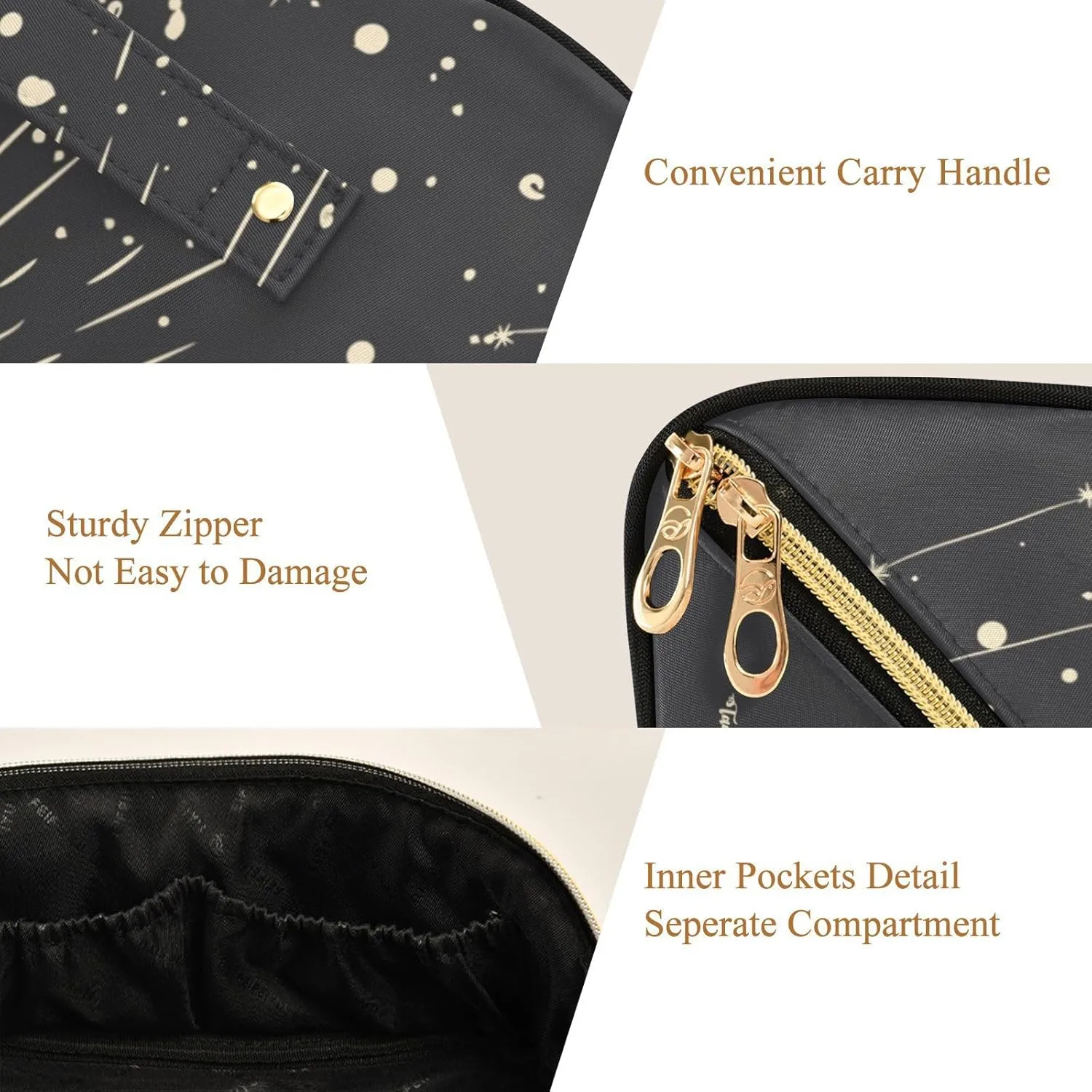 Vintage Zodiac Gothic Travel Makeup Bag Portable Cosmetic Pouch Large Capacity Make up Bag Toiletry Bag with Divider and Handle for Women