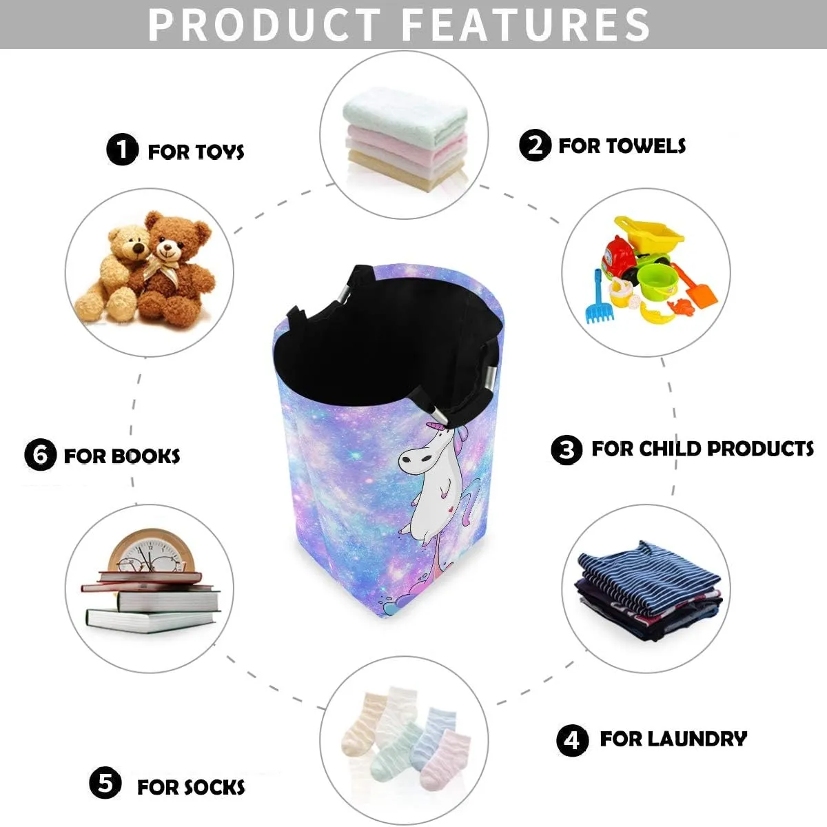 visesunny Funny Fat Unicorn Farting Rainbow Cartoon Magical Galaxy Star Large Laundry Hamper with Handle Foldable Durable Clothes Hamper Laundry Bag Toy Bin for Bathroom, Bedroom, Dorm, Travel