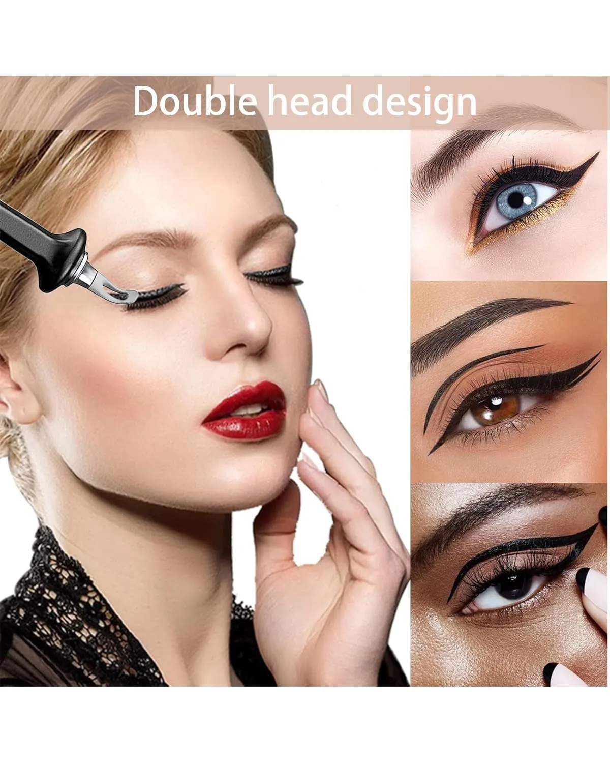 Visulong Eyeliner Tool, Waterproof Liquid Stamp Applicator Set, Easy No-Skip Makeup Tattoo Eyeliner Cream, with Silicone Brush, Reusable for Beginners (Green Brush-Black Brown Eyeliner)
