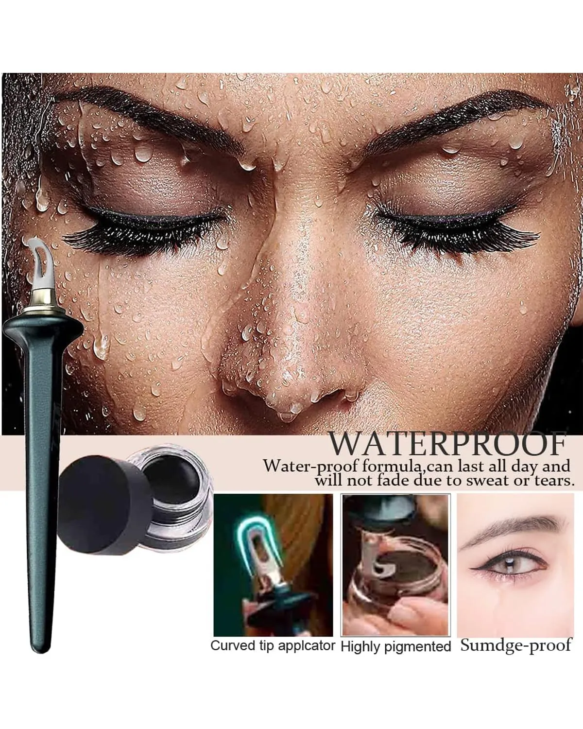 Visulong Eyeliner Tool, Waterproof Liquid Stamp Applicator Set, Easy No-Skip Makeup Tattoo Eyeliner Cream, with Silicone Brush, Reusable for Beginners (Green Brush-Black Brown Eyeliner)