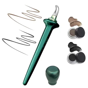 Visulong Eyeliner Tool, Waterproof Liquid Stamp Applicator Set, Easy No-Skip Makeup Tattoo Eyeliner Cream, with Silicone Brush, Reusable for Beginners (Green Brush-Black Brown Eyeliner)
