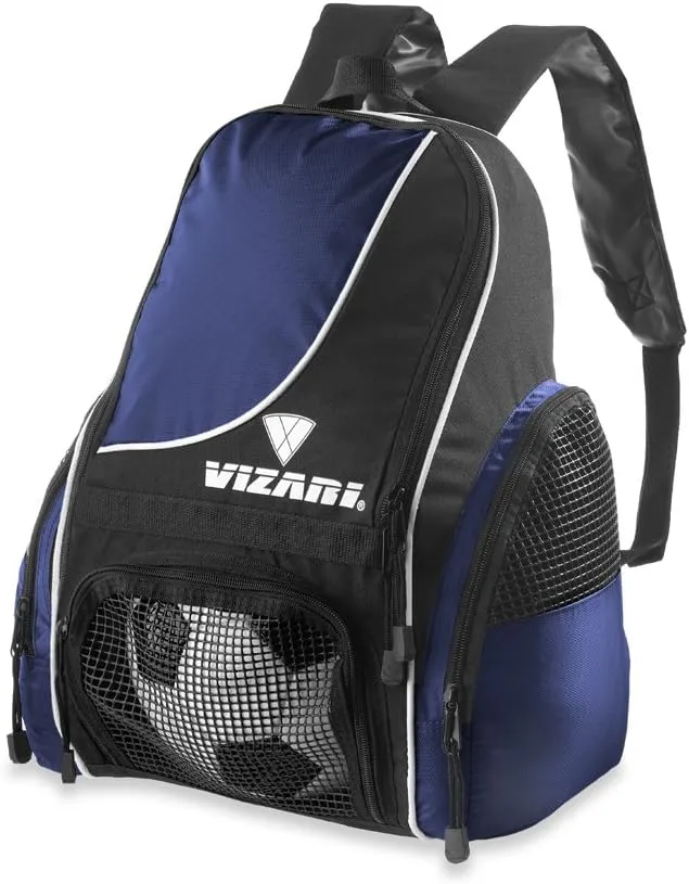Vizari Solano Soccer Backpack With Ball Compartment and Vented Ball Pocket and Mesh Side Cargo Pockets for Adults and Teens